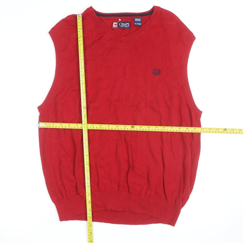 Chaps Men's Red Cotton V-Neck Sleeveless Vest Jumper XL