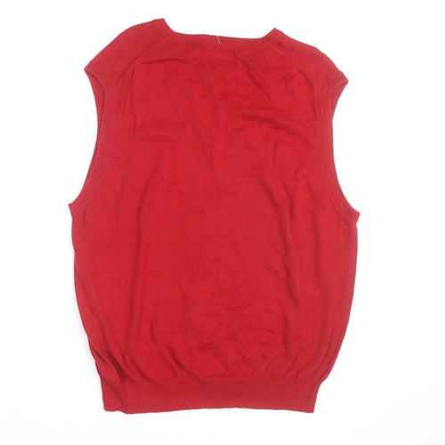 Chaps Men's Red Cotton V-Neck Sleeveless Vest Jumper XL