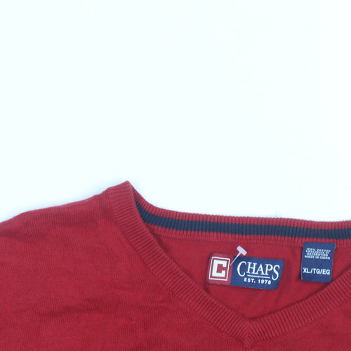 Chaps Men's Red Cotton V-Neck Sleeveless Vest Jumper XL