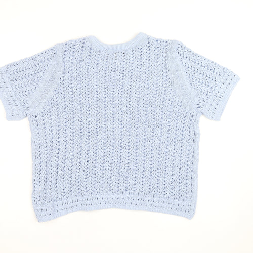 Marks and Spencer Women’s Blue Open Knit Cotton Acrylic Short Sleeve Jumper L