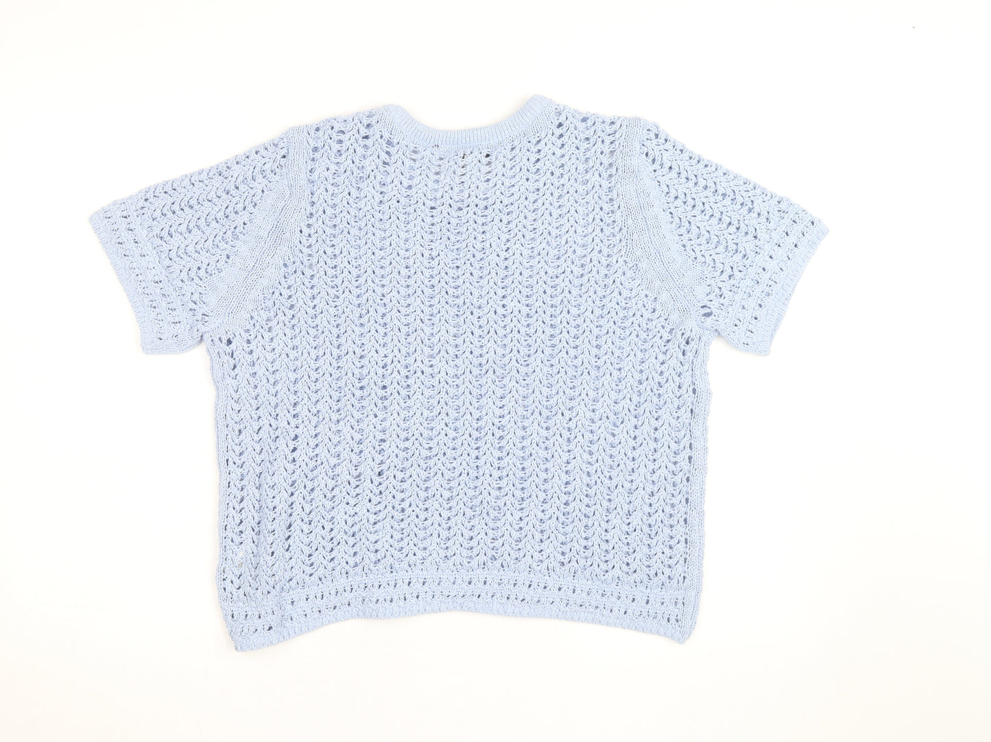 Marks and Spencer Women’s Blue Open Knit Cotton Acrylic Short Sleeve Jumper L