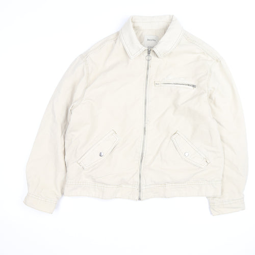 Bershka Men's Beige Cotton Bomber Jacket Size M Zip Pockets Casual