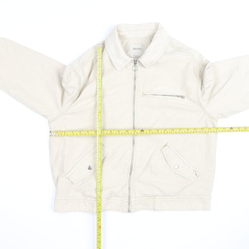 Bershka Men's Beige Cotton Bomber Jacket Size M Zip Pockets Casual