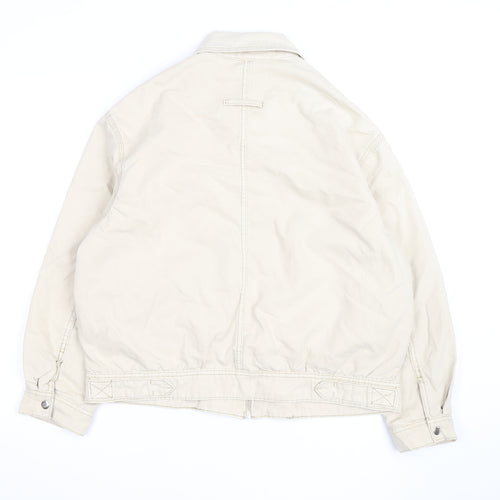 Bershka Men's Beige Cotton Bomber Jacket Size M Zip Pockets Casual