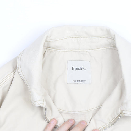 Bershka Men's Beige Cotton Bomber Jacket Size M Zip Pockets Casual