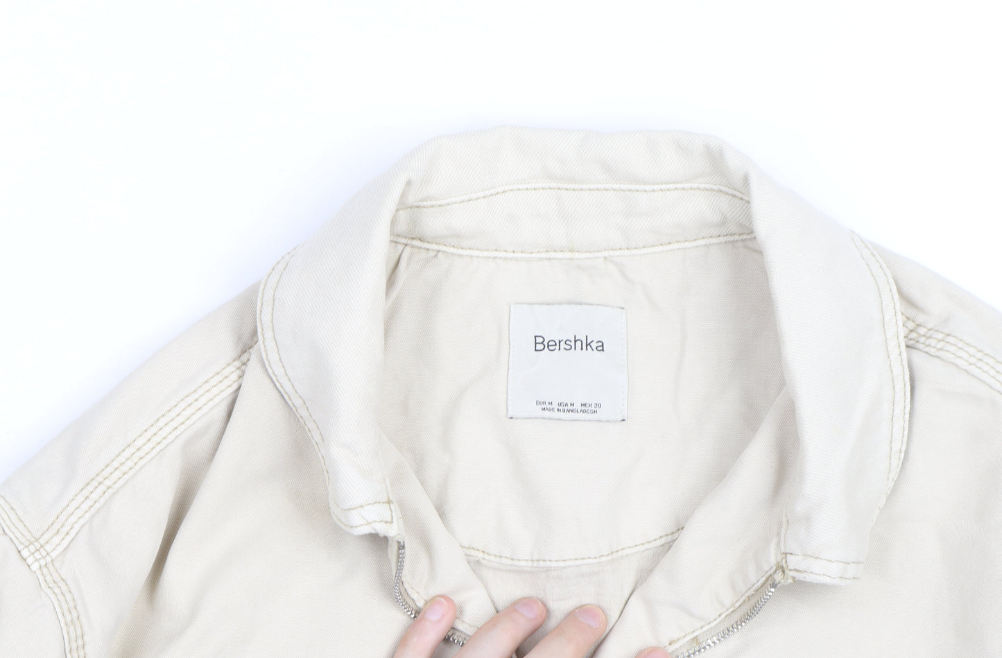 Bershka Men's Beige Cotton Bomber Jacket Size M Zip Pockets Casual