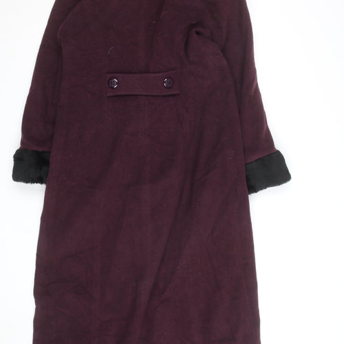 Le Montaigne Burgundy Wool Long Coat with Faux Fur Collar - Women’s M Elegant Winter Overcoat