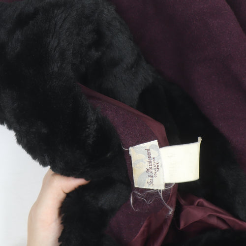 Le Montaigne Burgundy Wool Long Coat with Faux Fur Collar - Women’s M Elegant Winter Overcoat