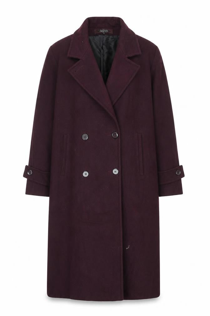 Front view of Stephanie McIntosh Women’s Purple Wool Overcoat, size UK 10, Long