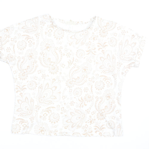 Phase Eight Women Beige Floral Cotton Short Sleeve T-Shirt UK 14