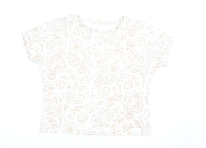 Phase Eight Women Beige Floral Cotton Short Sleeve T-Shirt UK 14