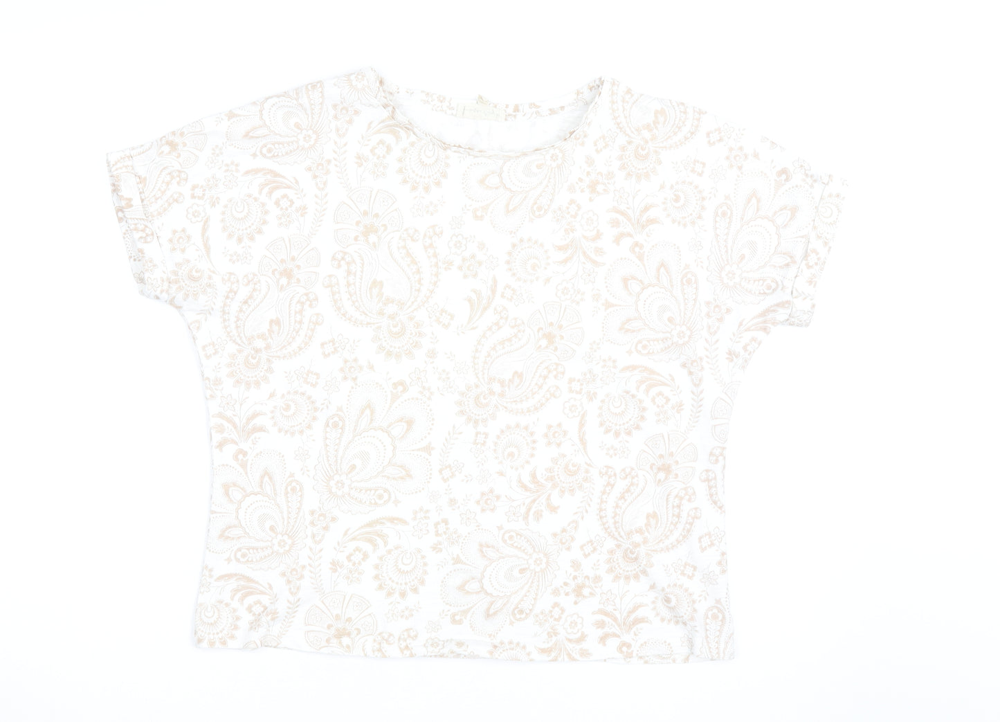 Phase Eight Women Beige Floral Cotton Short Sleeve T-Shirt UK 14