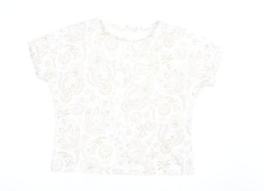 Phase Eight Women Beige Floral Cotton Short Sleeve T-Shirt UK 14