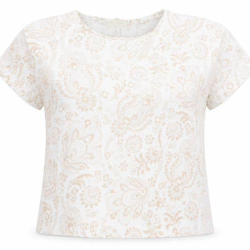Phase Eight Women Beige Floral Cotton Short Sleeve T-Shirt UK 14