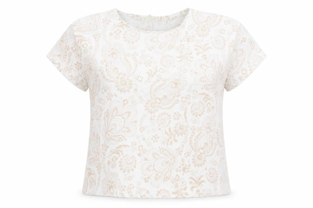 Phase Eight Women Beige Floral Cotton Short Sleeve T-Shirt UK 14