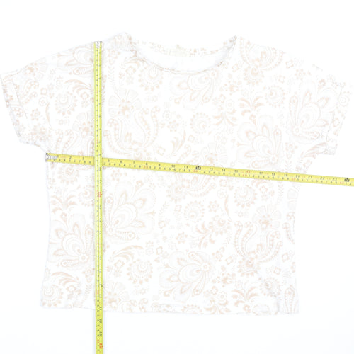 Phase Eight Women Beige Floral Cotton Short Sleeve T-Shirt UK 14