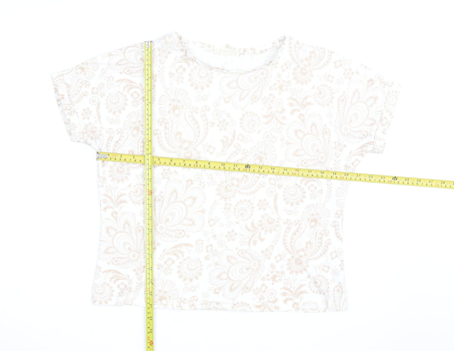 Phase Eight Women Beige Floral Cotton Short Sleeve T-Shirt UK 14