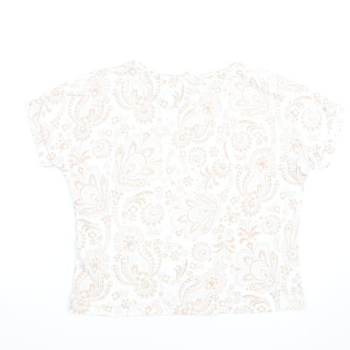 Phase Eight Women Beige Floral Cotton Short Sleeve T-Shirt UK 14