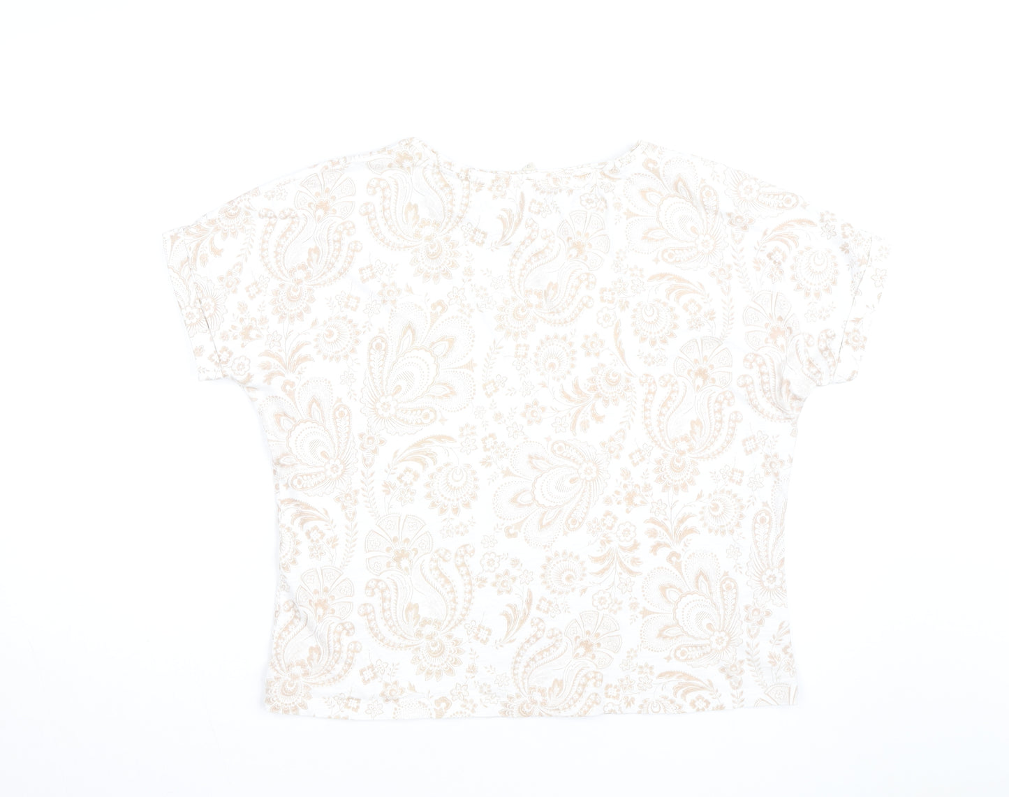 Phase Eight Women Beige Floral Cotton Short Sleeve T-Shirt UK 14