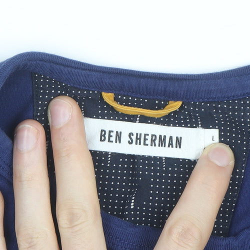 Ben Sherman Men's Blue Long Sleeve Henley Cotton Shirt L