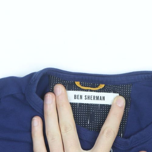 Ben Sherman Men's Blue Long Sleeve Henley Cotton Shirt L