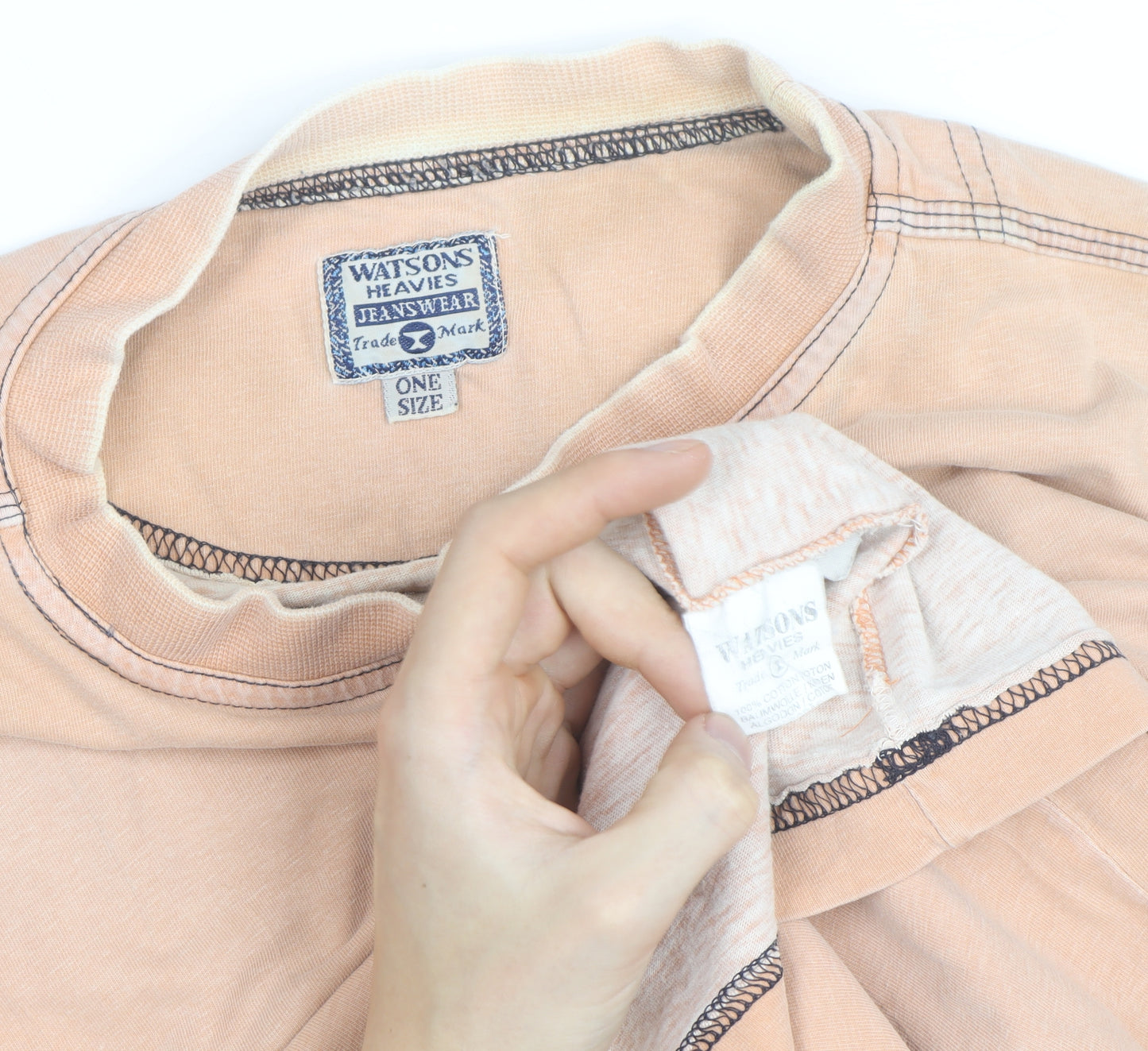 Watsons Heavies Men's Beige Vintage Cotton Crew Neck T-Shirt One Size