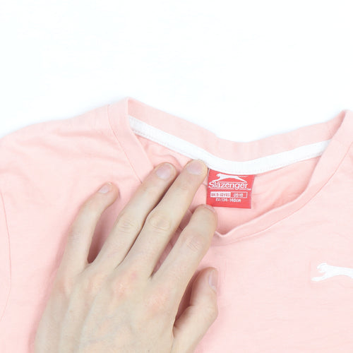 Slazenger Girls Pink Lightweight Cotton Logo T-Shirt 9-10 Years
