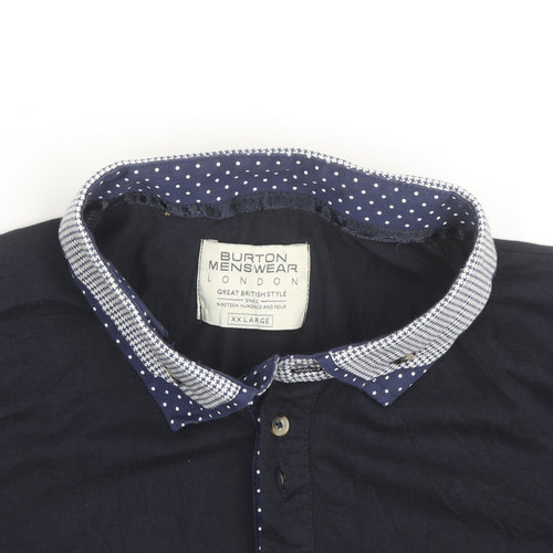 Burton Menswear London Men’s Blue 2XL Collared Short Sleeve Casual Shirt
