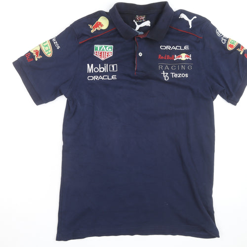 Puma Red Bull Racing Mens Blue XL Embroidered Short Sleeve Polo Shirt