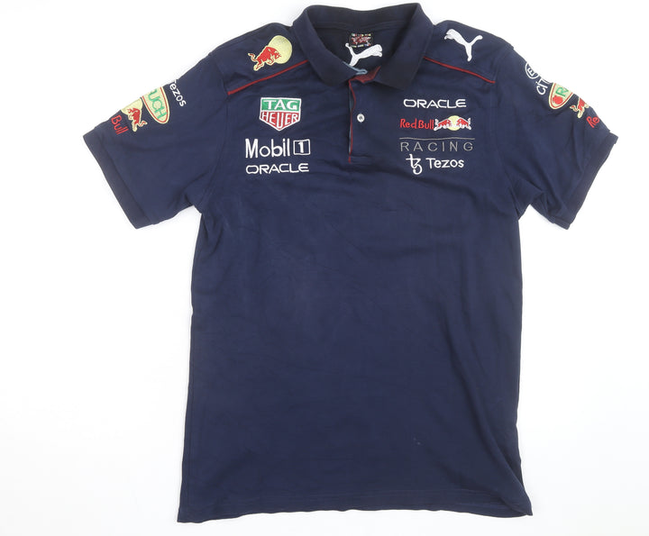 Puma Red Bull Racing Mens Blue XL Embroidered Short Sleeve Polo Shirt