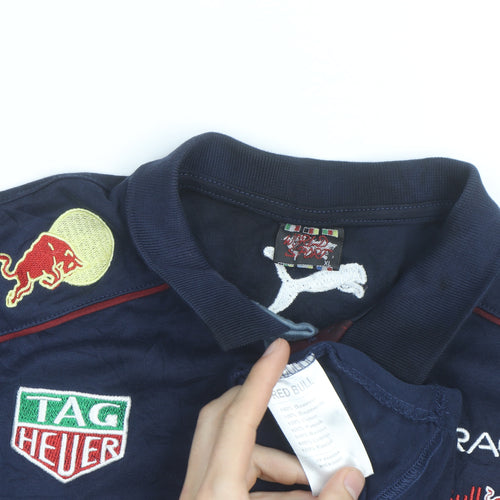 Puma Red Bull Racing Mens Blue XL Embroidered Short Sleeve Polo Shirt