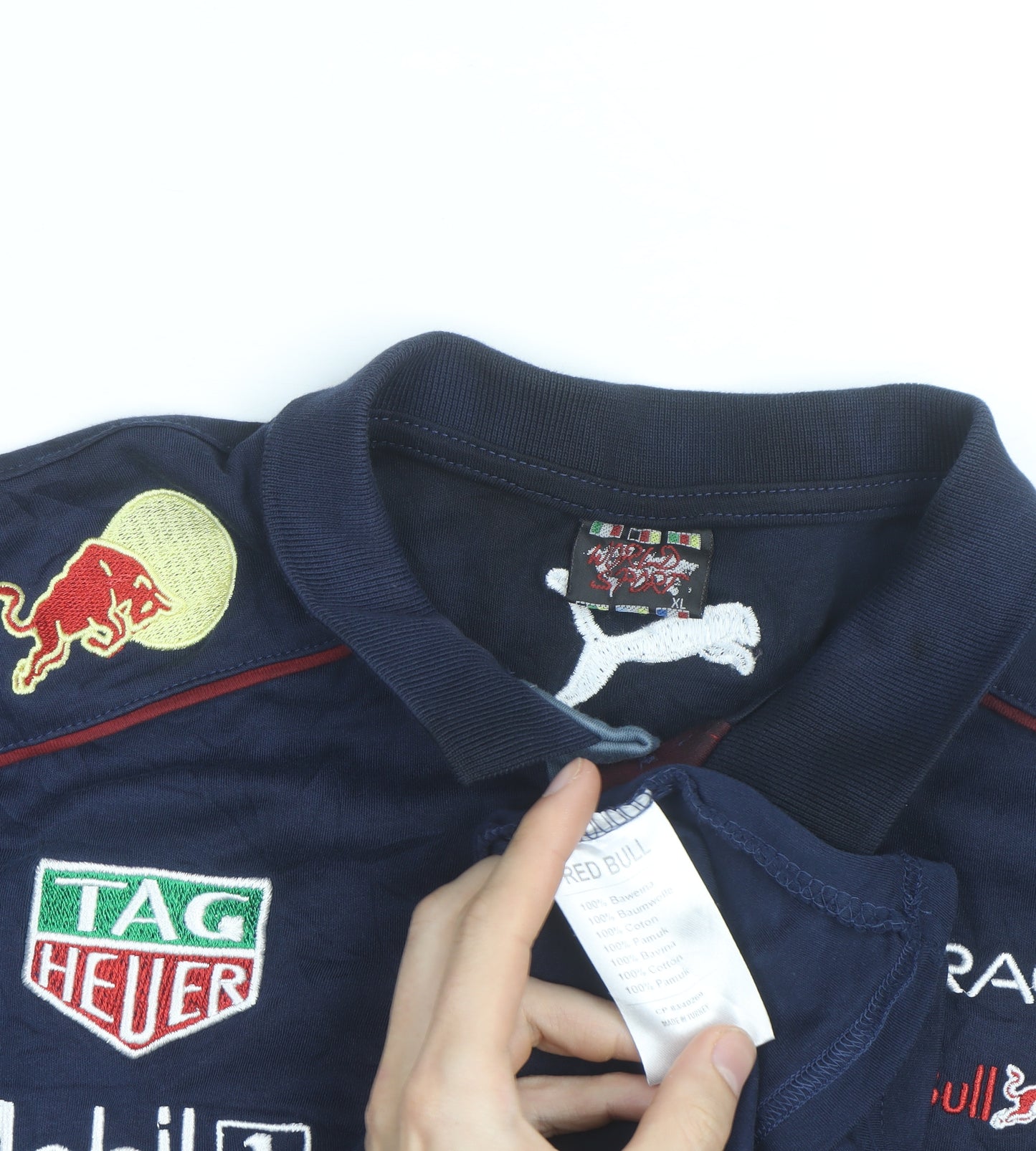 Puma Red Bull Racing Mens Blue XL Embroidered Short Sleeve Polo Shirt