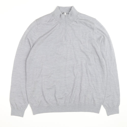Marks and Spencer Men's Grey XL Merino Wool Half Zip Jumper