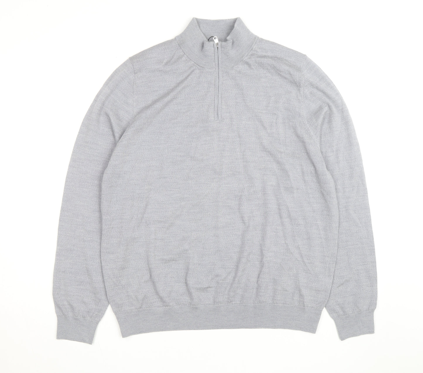 Marks and Spencer Men's Grey XL Merino Wool Half Zip Jumper