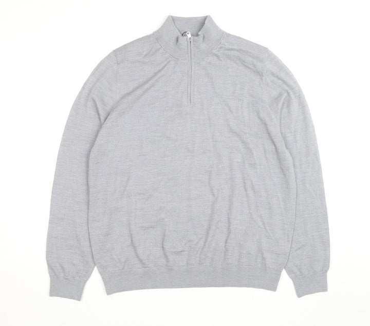 Marks and Spencer Men's Grey XL Merino Wool Half Zip Jumper