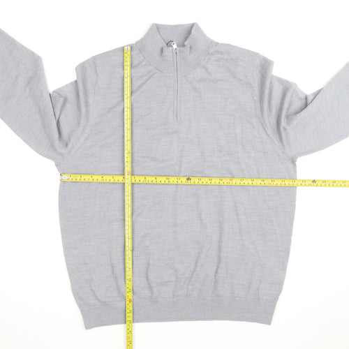 Marks and Spencer Men's Grey XL Merino Wool Half Zip Jumper