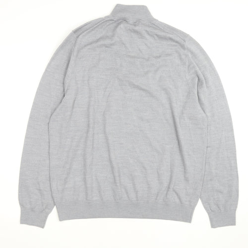 Marks and Spencer Men's Grey XL Merino Wool Half Zip Jumper