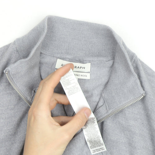 Marks and Spencer Men's Grey XL Merino Wool Half Zip Jumper