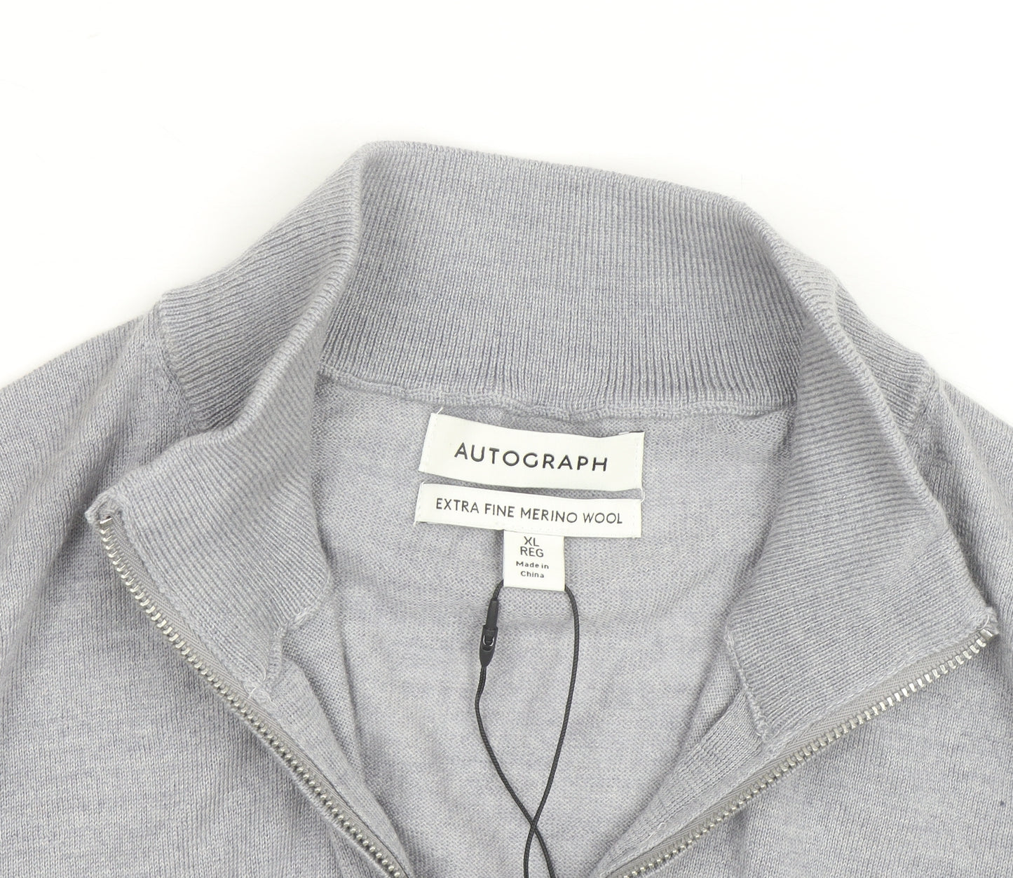 Marks and Spencer Men's Grey XL Merino Wool Half Zip Jumper