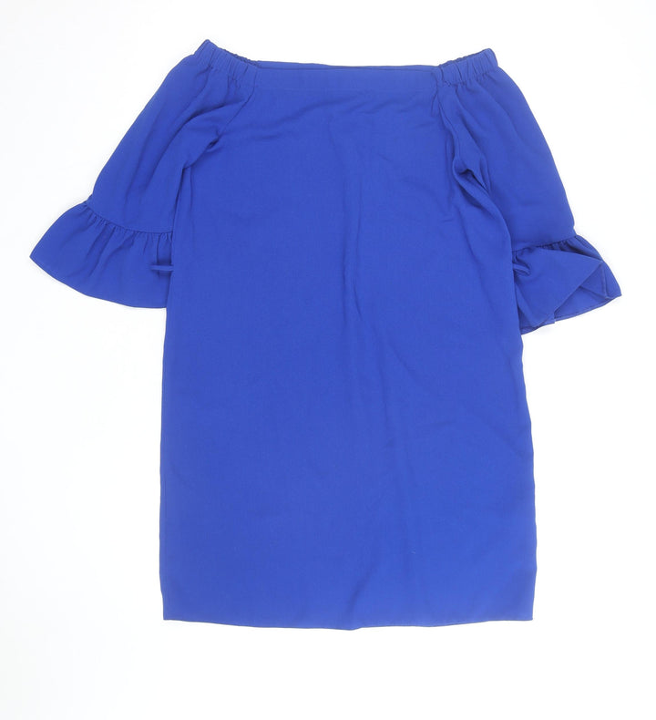 Dorothy Perkins Women’s Blue Off Shoulder Frill Sleeve Shift Dress Size 10