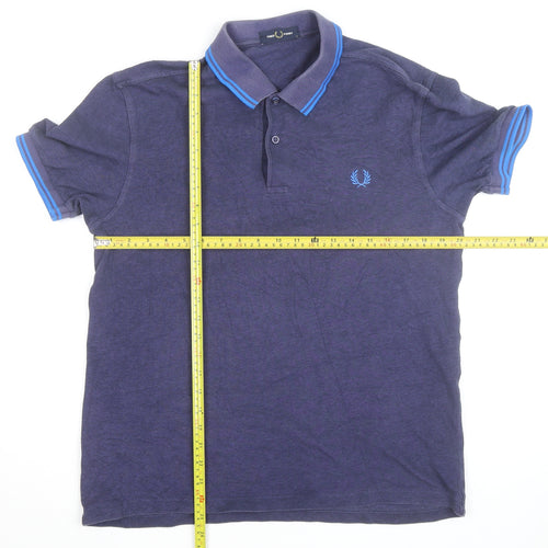 Fred Perry Men's Blue Cotton Polo Shirt Size L Classic Preppy Style