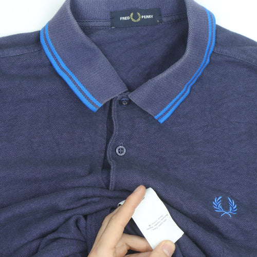 Fred Perry Men's Blue Cotton Polo Shirt Size L Classic Preppy Style