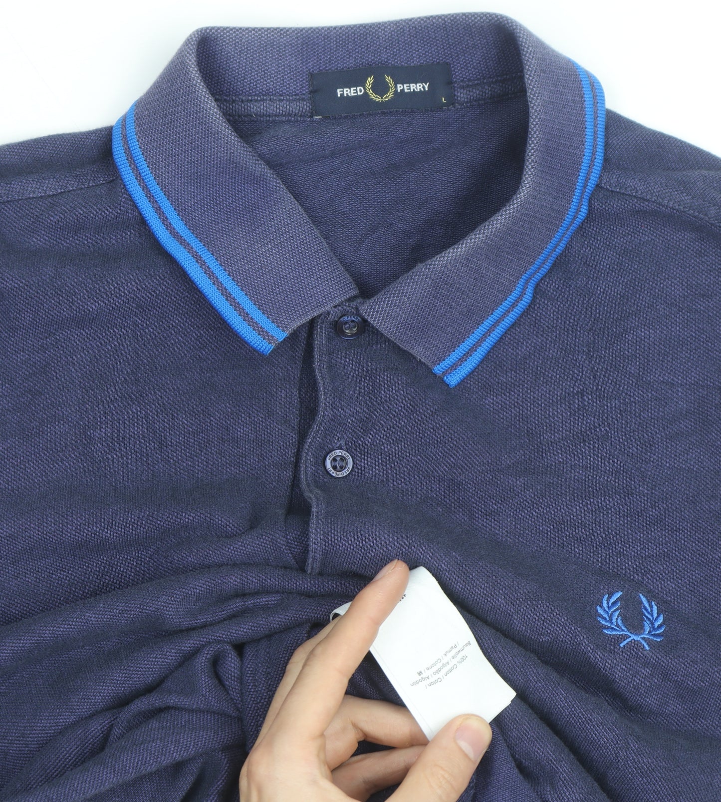 Fred Perry Men's Blue Cotton Polo Shirt Size L Classic Preppy Style