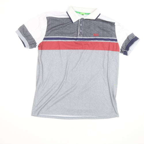 BOSS Mens Multicoloured 2XL Polo Shirt Cotton Blend Colourblock