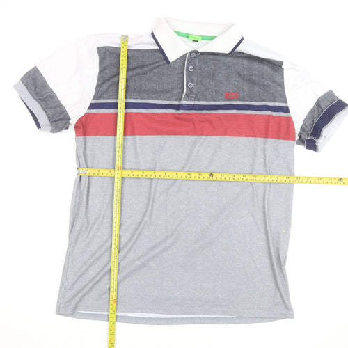 BOSS Mens Multicoloured 2XL Polo Shirt Cotton Blend Colourblock