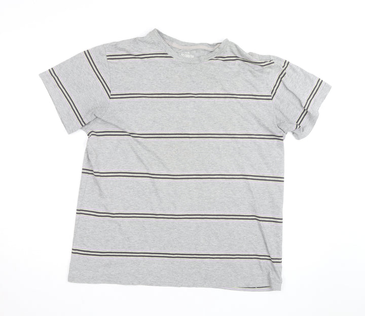 GAP Men’s Grey Striped Crew Neck Cotton T-Shirt Size L