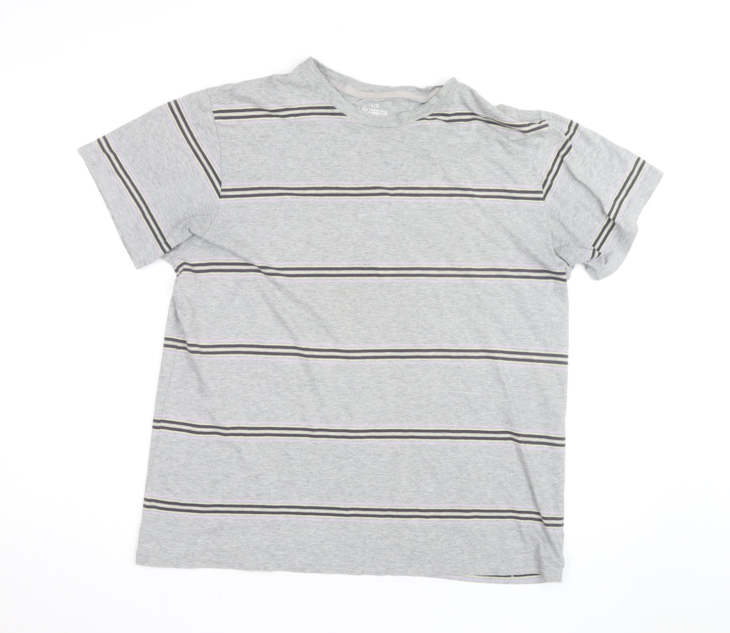 GAP Men’s Grey Striped Crew Neck Cotton T-Shirt Size L