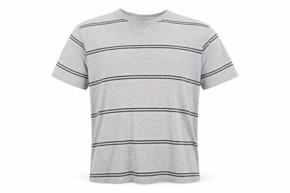 Front view of Gap Men’s Grey Striped Crew Neck Cotton T-Shirt, size L