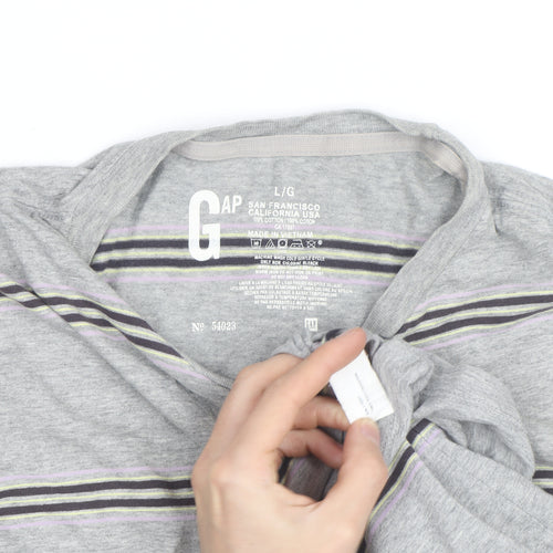 GAP Men’s Grey Striped Crew Neck Cotton T-Shirt Size L