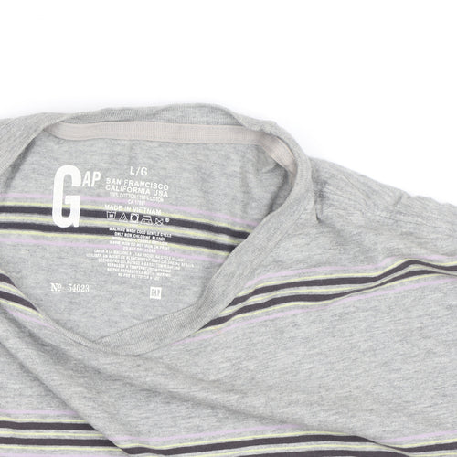 GAP Men’s Grey Striped Crew Neck Cotton T-Shirt Size L
